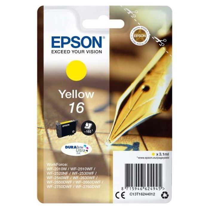 Cartucho Inkjet Epson T162440 Nº16 Wf-2010W/2510Wf/2520Nf/2530Wf/2540Wf Amarillo 3,1 Ml