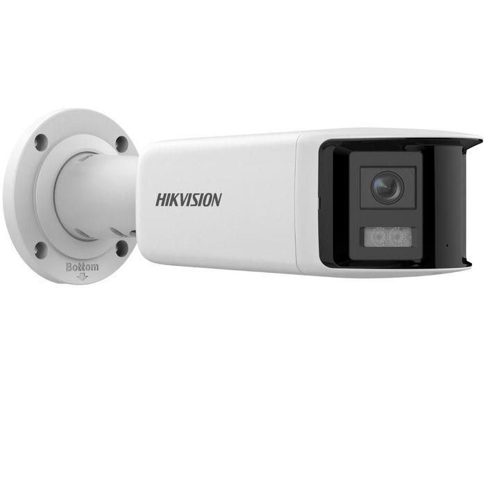 Hikvision Cámara IP bullet 4M AcuSense Panoramic lente dual 2.8mm WDR H.265+ IP67 12V/PoE. Audio, alarma, luz blanca 40m 2