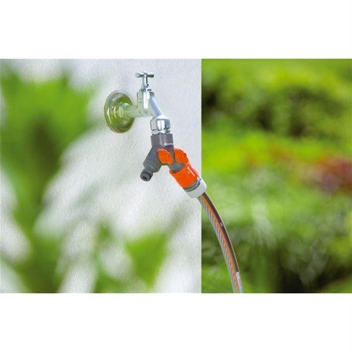 Gardena Distribuidor doble para grifos 1/2", 3/4" y 1", polipropileno, anti UV y anti hielo, gris/naranja 2 Gardena Distribuidor doble para grifos 1/2", 3/4" y 1", polipropileno, anti UV y anti hielo, gris/naranja 2