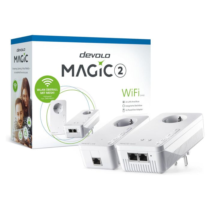 Devolo Magic 2 WiFi next Powerline Starter Kit, Adaptador WiFi y LAN, hasta 2400 Mbps, Gigabit Ethernet, Blanco