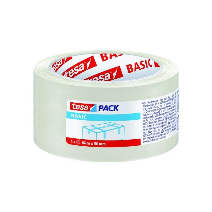 Tesa Cinta Adhesiva Transparente Basic 66 mt x 50 mm para Embalaje y Cajas