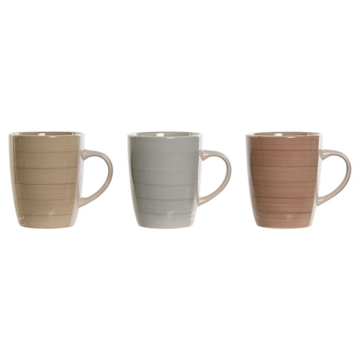 Mug Basicos DKD Home Decor Marron Gris 8.5 x 11 x 12.5 cm (12 Unidades)