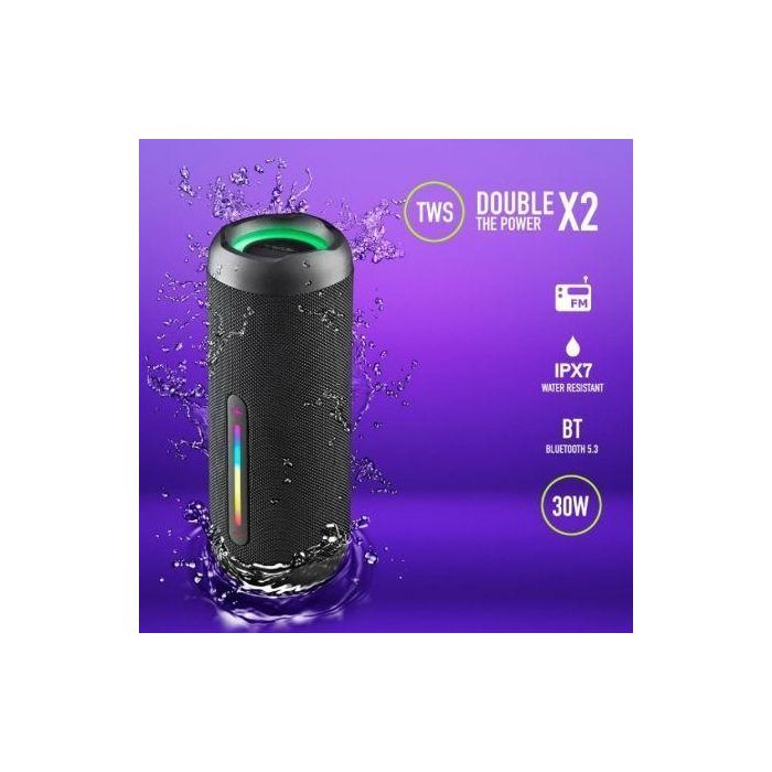 NGS ROLLERFURIA2BLACK Altavoz Bluetooth Portátil 30W IPX7 Sonido Potente Resistente al Agua 3