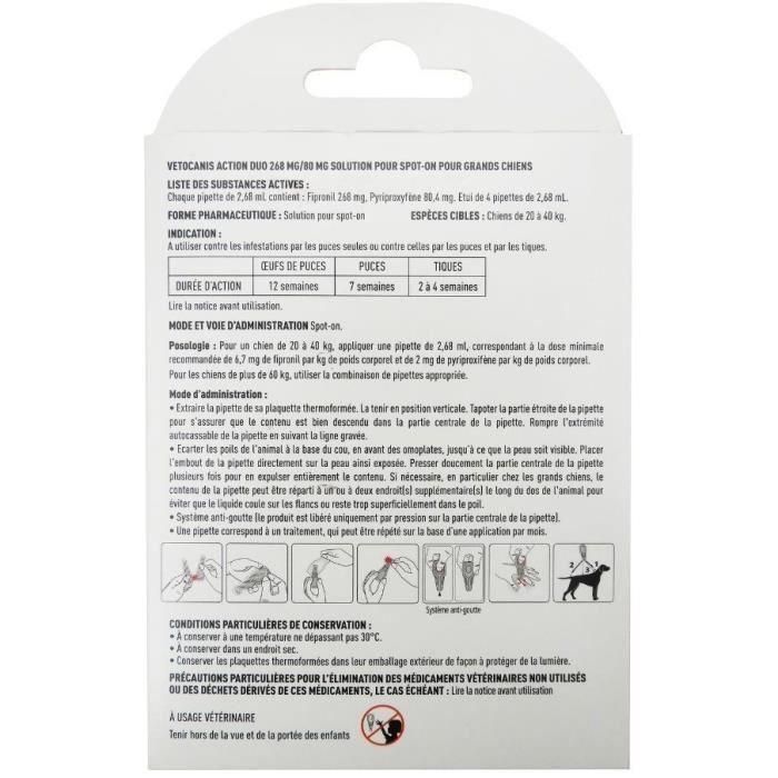 Pipetas - VETOCANIS - x4 Pipetas Duo Antipulgas y Garrapatas 268mg/80mg para Perros Grandes 2 Pipetas - VETOCANIS - x4 Pipetas Duo Antipulgas y Garrapatas 268mg/80mg para Perros Grandes 2