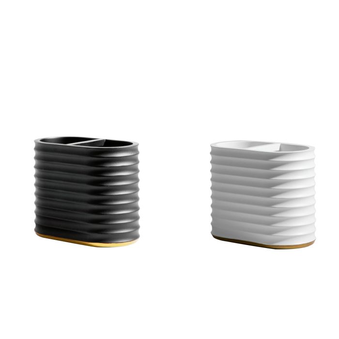 DKD Home Decor Vaso Glam de Resina, Blanco y Negro, Juego de 4 Unidades, Medidas 7.5 x 11 x 13.5 cm, Apto para Lavavajillas