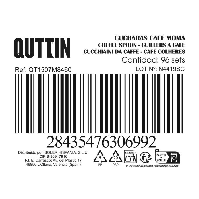 Inde Set de 6 Cucharas de Café Moma, Acero Inoxidable 1.5 mm, Medidas 10.6 x 2.5 cm (12 Cajas) 2