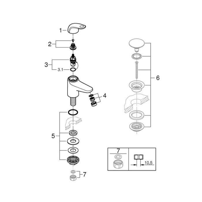 Grifo monomando para lavamanos - GROHE Swift - 20617001 - Cromo - Talla XS - Ahorro de agua 3