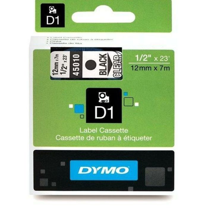 Cinta Laminada para Rotuladoras Dymo D1 45010 12 mm LabelManager™ Transparente Negro (5 Unidades) 2 Cinta Laminada para Rotuladoras Dymo D1 45010 12 mm LabelManager™ Transparente Negro (5 Unidades) 2