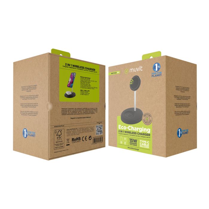 muvit for change cargador 2 en 1 soporte magsafe+iWatch/Airpod negro 1