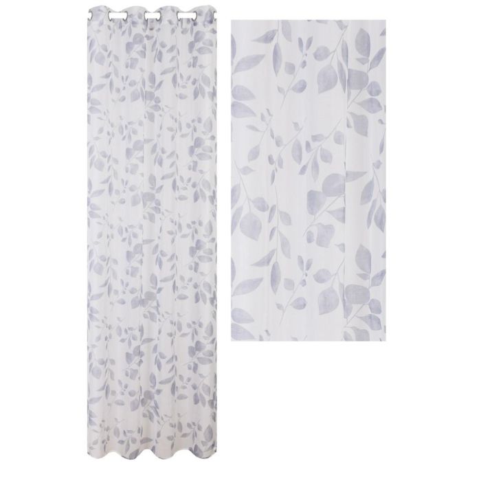 DKD Home Decor Cortina Visillo Oriental de Hojas Poliester Azul Blanco 270 x 140 cm - Pack 2 Unidades
