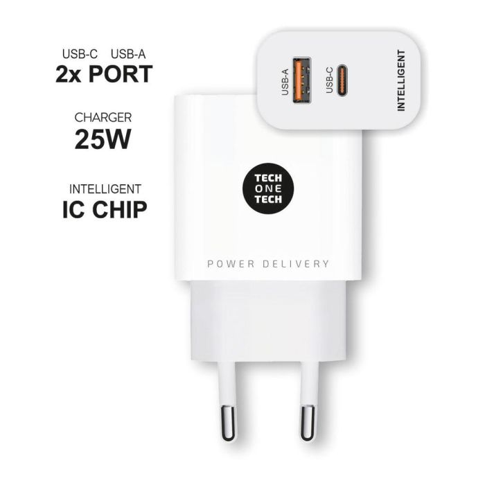 Cargador de Pared Tech One Tech TEC2267/ 1xUSB Tipo-C/ 1xUSB/ 3A/ Blanco 2 Cargador de Pared Tech One Tech TEC2267/ 1xUSB Tipo-C/ 1xUSB/ 3A/ Blanco 2