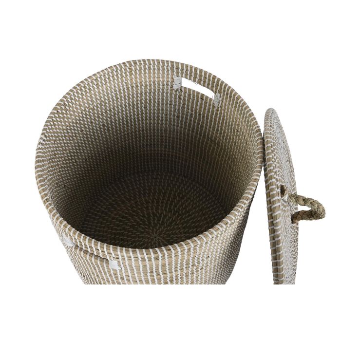 DKD Home Decor Cesta de Almacenamiento con Tapa, Fabricada en Seagrass. Tonos Natural y Blanco. Dimensiones 42x42x48 cm. 3
