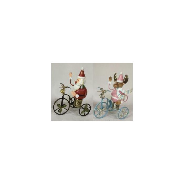 DKD Home Decor Decoración Navidad Tradicional Triciclo Papá Noel Reno Metal Rojo Azul Celeste Rosa Palo 9x19x15 cm (2 Unidades)
