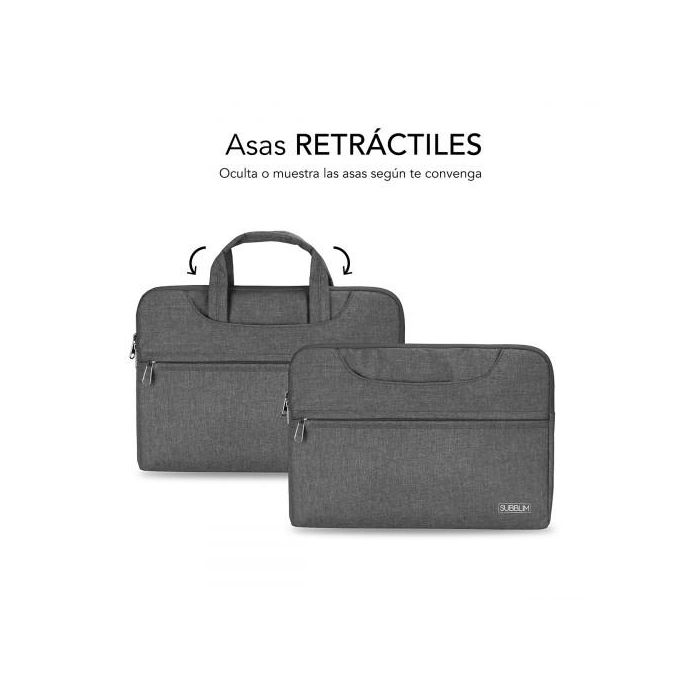 SUBBLIM Funda para Portátil Business Sleeve 13.3-14" Gris, asas retráctiles y correa, protección contra golpes 2
