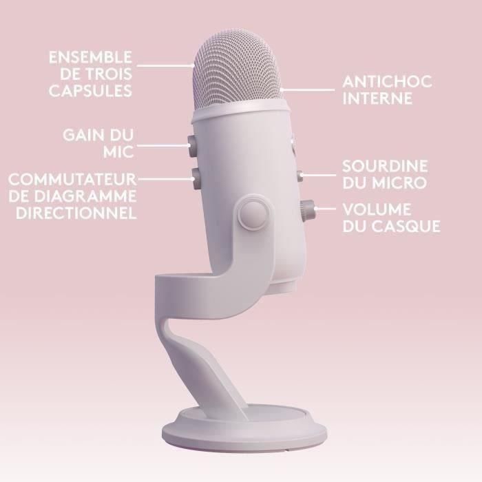 Micrófono USB - Blue Yeti Premium - para grabar, transmisión, juegos, podcasts en PC o Mac - Mist blanca blanca 5 Micrófono USB - Blue Yeti Premium - para grabar, transmisión, juegos, podcasts en PC o Mac - Mist blanca blanca 5