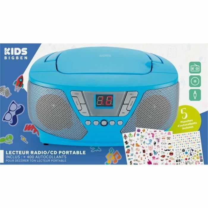 Reproductor de Radio CD Portátil - BIGBEN INTERACTIVE - CD60BLSTICK - Azul + Pegatinas 1