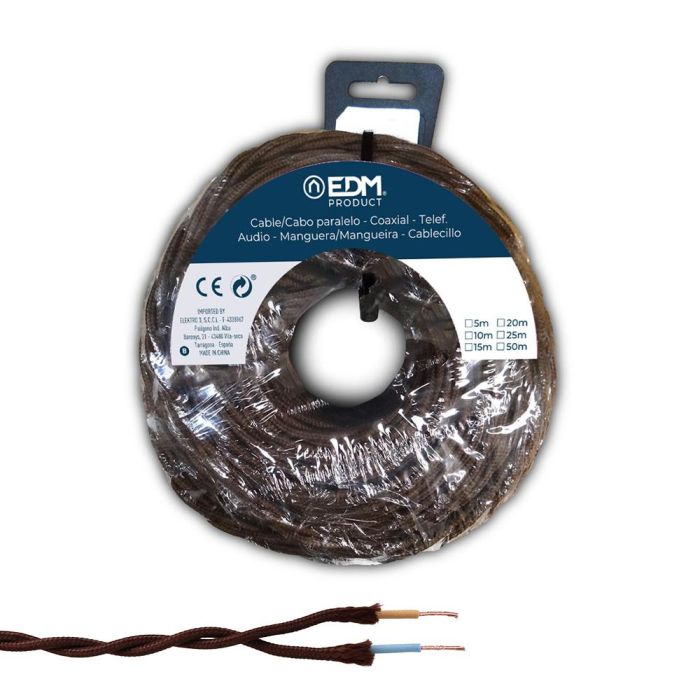 Edm Carrete cable paralelo textil trenzado H05V-K 2x1,00 mm² marrón 5 m
