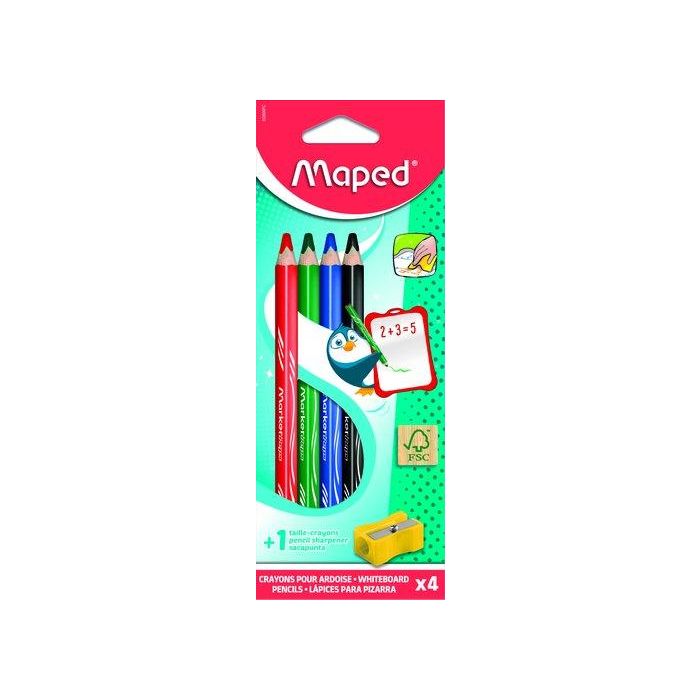 Lapiz Marcador Maped Para Pizarra Set De 4 Colores + Afilalapiz