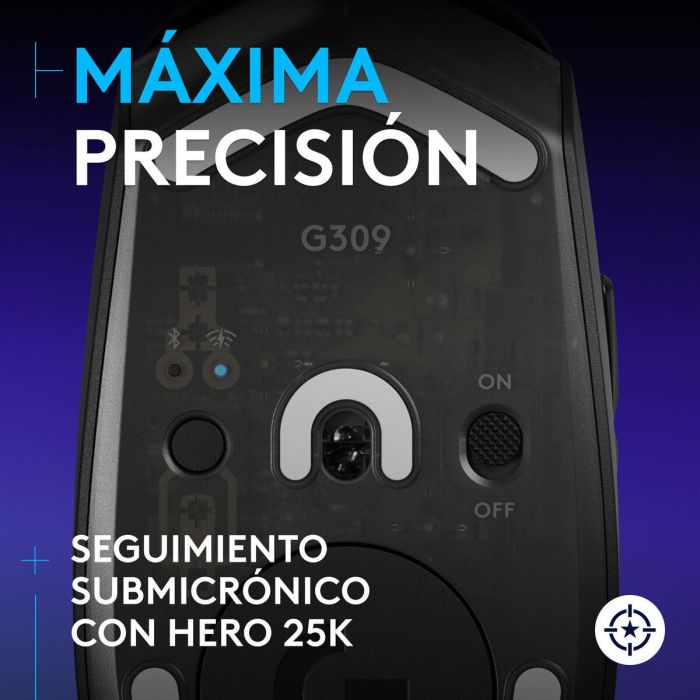 Logitech G309 LIGHTSPEED - Ratón Gaming Inalámbrico, 25 600 dpi, Bluetooth, Peso 86 g, 6 Botones, Negro, Compatible con PC/Mac