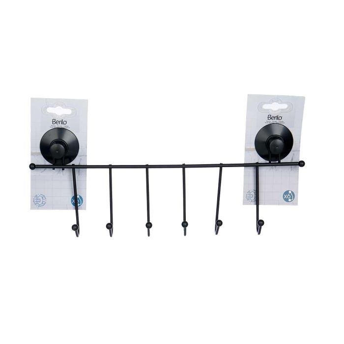 Percha Metal Negro Mate 6 Ganchos Ventosa Berilo 39X16CM (12 Unidades) 1 Percha Metal Negro Mate 6 Ganchos Ventosa Berilo 39X16CM (12 Unidades) 1
