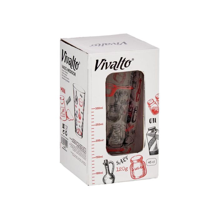 Vivalto Vaso Medidor para Recetas 450 ml, Estampado Cubiertos, 14.8 cm (Alto) x 8.7 cm (Ancho) x 8.7 cm (Profundo) (Set de 36) 2