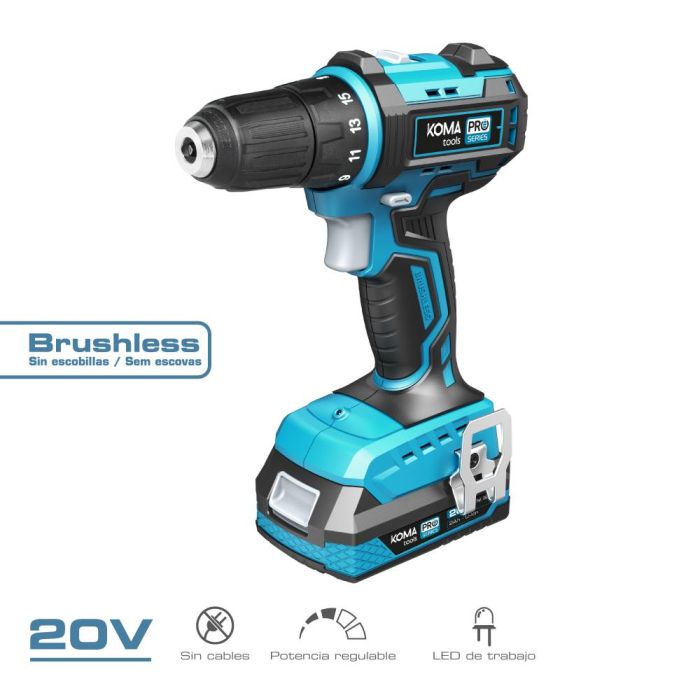 Koma Tools Kit maletín taladro atornillador 20V brushless, 2 baterías, cargador, luz LED 1 Koma Tools Kit maletín taladro atornillador 20V brushless, 2 baterías, cargador, luz LED 1