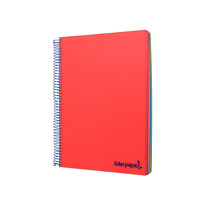Liderpapel Cuaderno espiral micro wonder A5 120h 90gr cuadro 5mm tapa plástico 6 bandas 6 taladros color rojo 3
