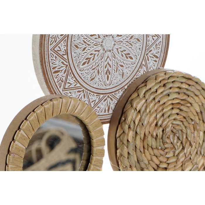 DKD Home Decor Decoración Boho Natural Madera Espejo 7 x 36 x 28 cm (2 Unidades) 1