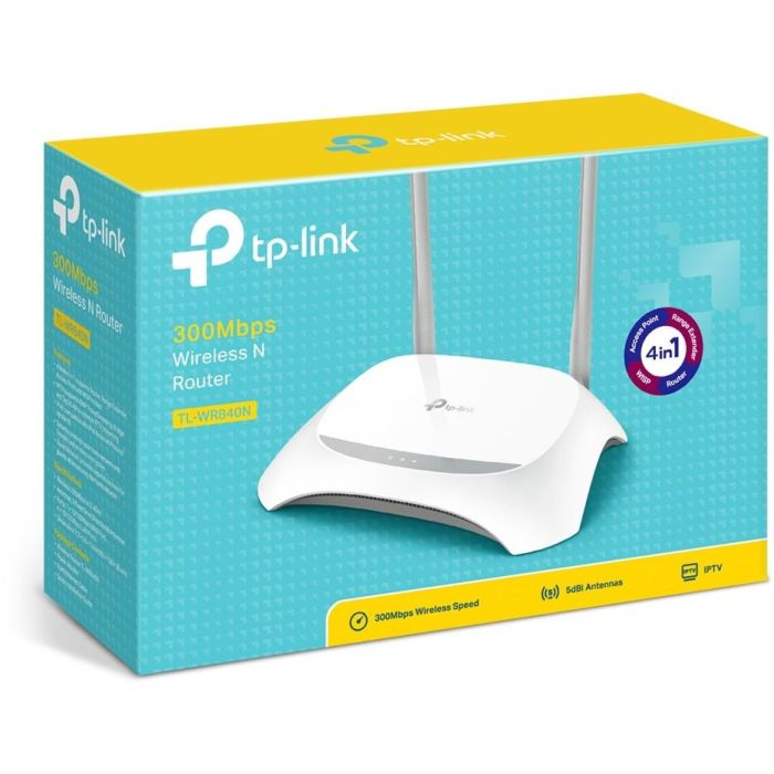 TP-LINK TL-WR840N N300 Wi-Fi Router, 300 Mbps, 4 Puertos LAN Fast Ethernet, 2 Antenas Fijas 5dBi 3