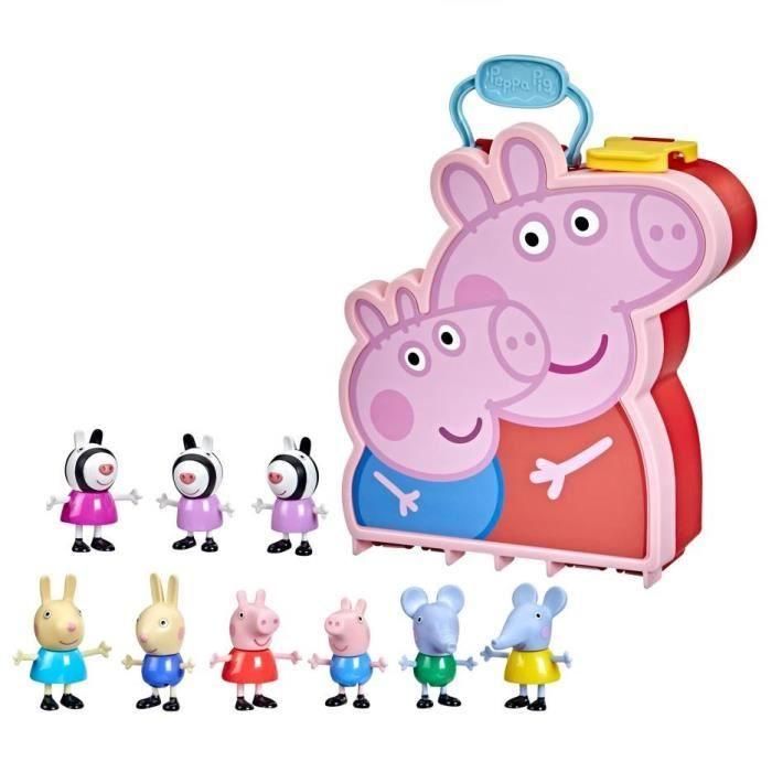 Peppa Pig Peppa's Adventures Mallette Peppa, George y sus amigos, juguete preescolar, 9 figuras con las hermanas Zebra 1