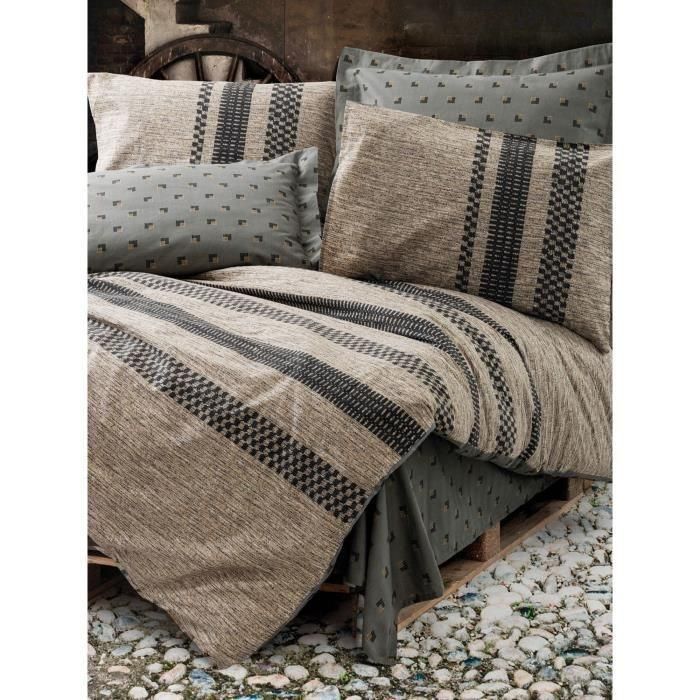 Juego de cama - 1 funda nórdica 220x240 cm + 2 fundas de almohada 60x60 cm - 100% algodón - Marrón 3 Juego de cama - 1 funda nórdica 220x240 cm + 2 fundas de almohada 60x60 cm - 100% algodón - Marrón 3
