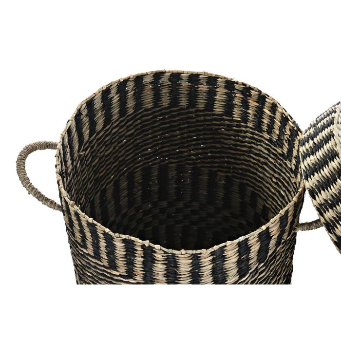 DKD Home Decor Cesta Colonial Natural Negro Fibra Set de 3 45 x 56 x 45 cm 2