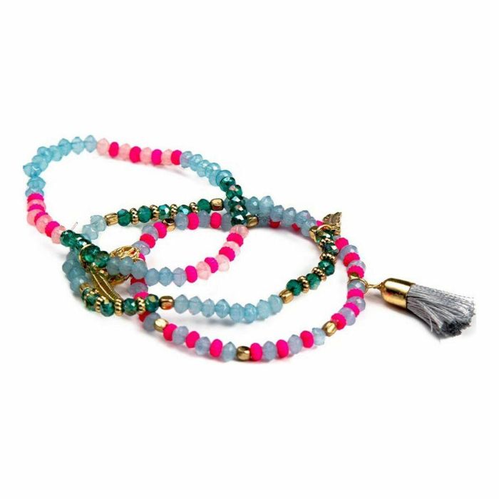 Pulsera triple de bolitas de colores con abalorios