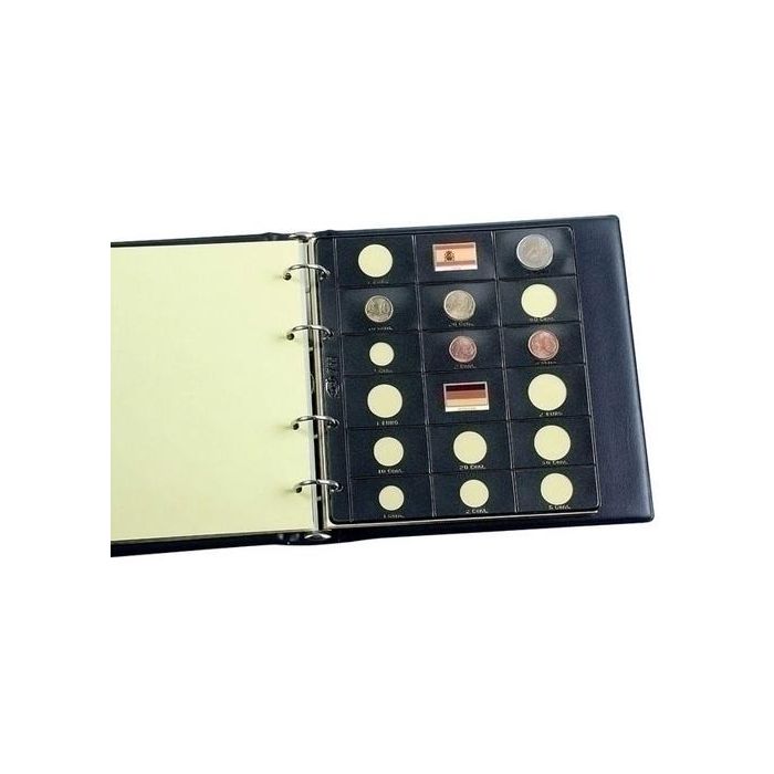 Funda Para Album De Monedas Pardo Con Alma Opaca Negra Especial Euros 16 Aloj. + 2 Band. (Set de 25)
