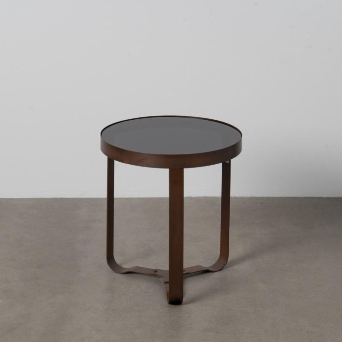 Mesita Marrón Oscuro Metal-Cristal 40 X 40 X 45 cm