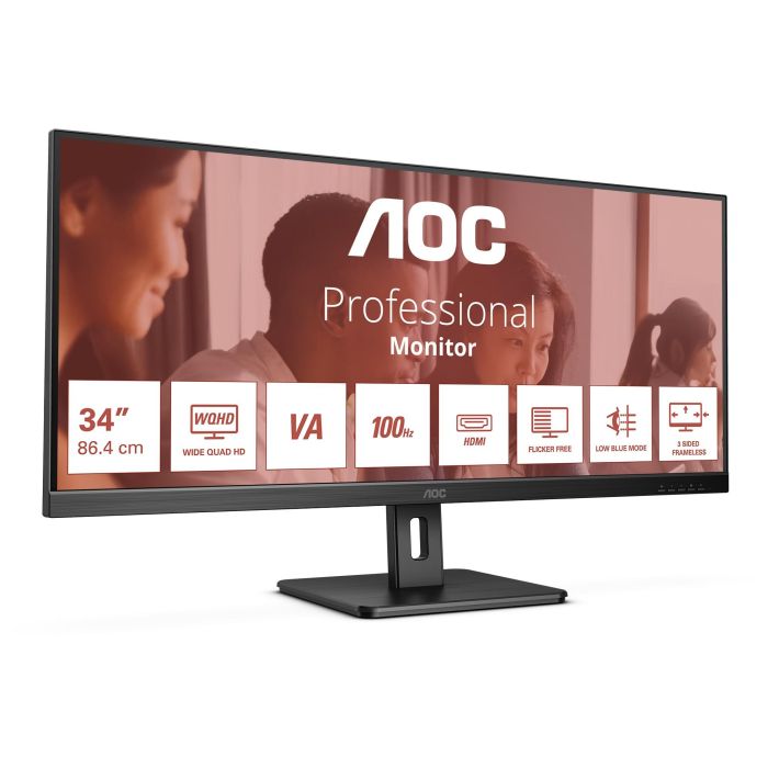 AOC U34E2M Monitor 34" Wide Quad HD (3440x1440) 100Hz 4ms HDMI DisplayPort Negro para Hogar 1