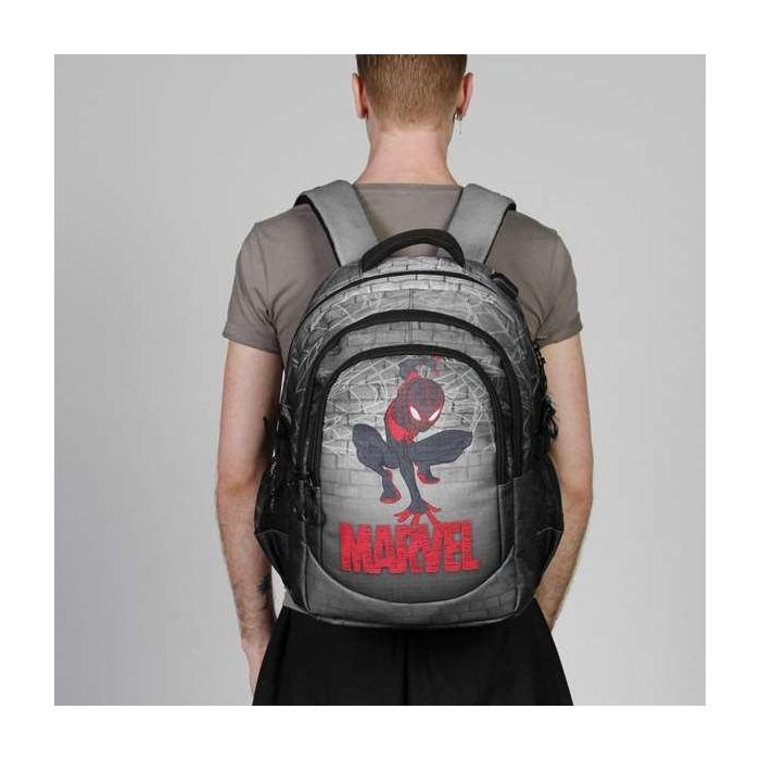 Karactermania Mochila Spiderman Run. Plus FAN Spin 44x34x21 cm, Gran Capacidad, 3 Compartimentos, Material Ripstop, Gris 7
