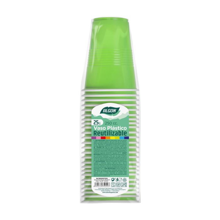 Set de 25 Vasos Bicolor Verde y Blanco 250 ml Algon (24 Cajas) 1 Set de 25 Vasos Bicolor Verde y Blanco 250 ml Algon (24 Cajas) 1