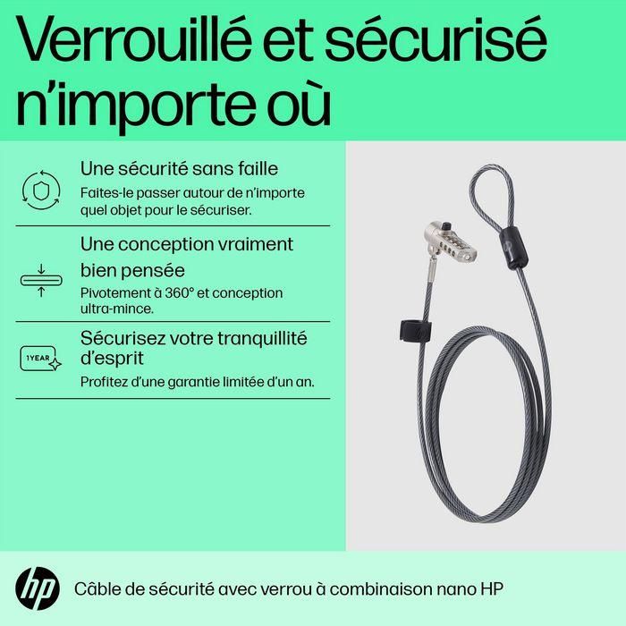 HP 63B28AA Cable de Seguridad con Bloqueo de Combinación Nano para Portátiles 1.83m, Acero Galvanizado, Cabezal Giratorio 5 HP 63B28AA Cable de Seguridad con Bloqueo de Combinación Nano para Portátiles 1.83m, Acero Galvanizado, Cabezal Giratorio 5