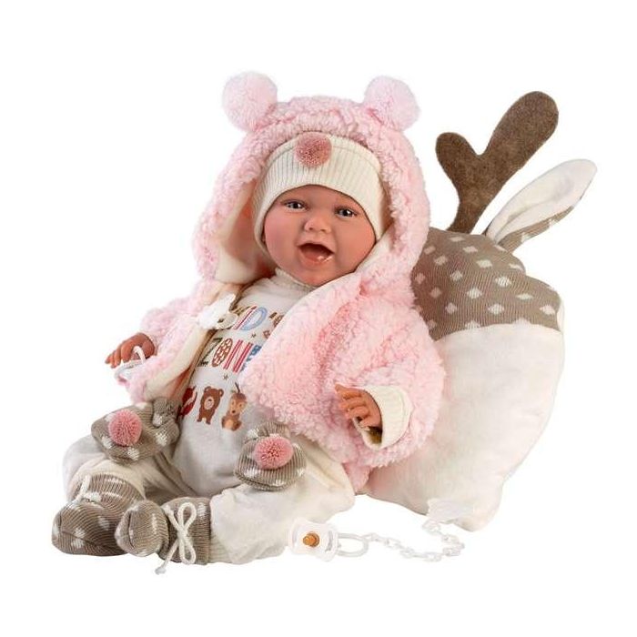 Muñeco recien nacido mimi sonrisas con peto kids zone, chupete y cojin reno 40 cm cuerpo tela 7 Muñeco recien nacido mimi sonrisas con peto kids zone, chupete y cojin reno 40 cm cuerpo tela 7