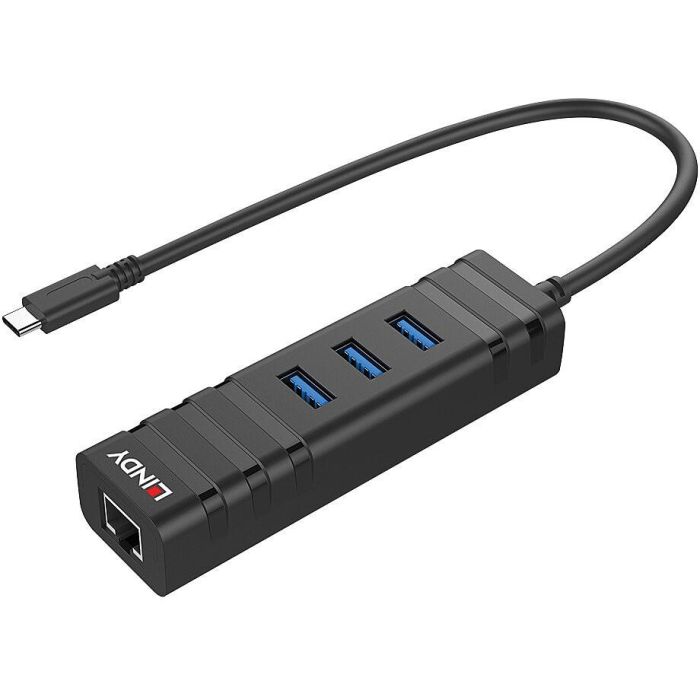 Lindy Hub y Convertidor Gigabit Ethernet USB 3.2 Type C con 3 Puertos USB 3.0 Type A 1