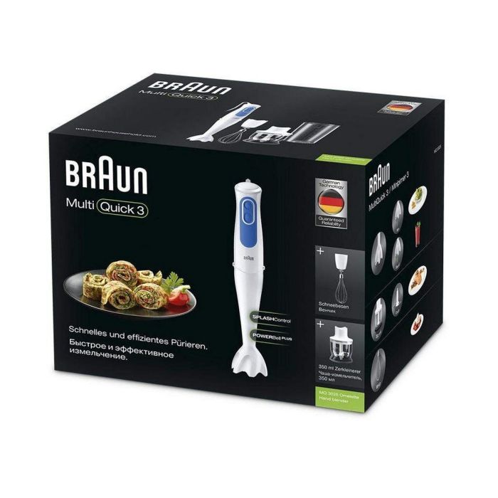 Braun Batidora de mano MQ3025WH con picadora, Blanco y Azul, Tecnología PowerBell Plus y Splash Control 6