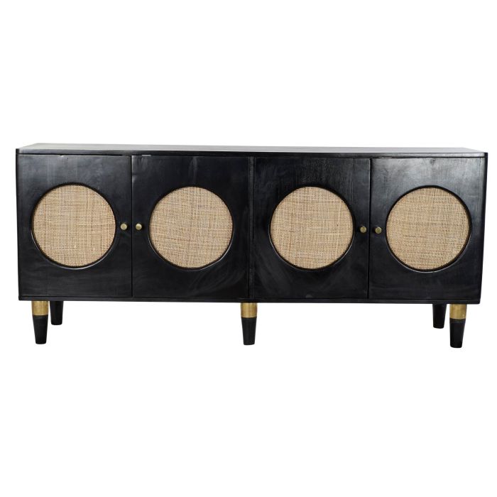 DKD Home Decor Buffet Moderno Madera Mango y Ratán Negro y Natural con 4 Puertas 150x40x65 cm 7