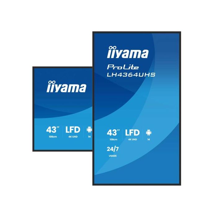 IIYAMA MONITOR 43" 3840x2160, UHD VA DLED 500cd/m, HORIZ Y VERT, MM 2x 10W, 2x HDMIx 1x USB-C, USB 2.0 x2, WiFi, LAN, Media Play USB Port, Control LAN / RS232C, Android 14 OS, 24/7 Operation, VESA Mount 300x300 - wallmount included (LH4364UHS-B1AG) 3 IIYAMA MONITOR 43" 3840x2160, UHD VA DLED 500cd/m, HORIZ Y VERT, MM 2x 10W, 2x HDMIx 1x USB-C, USB 2.0 x2, WiFi, LAN, Media Play USB Port, Control LAN / RS232C, Android 14 OS, 24/7 Operation, VESA Mount 300x300 - wallmount included (LH4364UHS-B1AG) 3