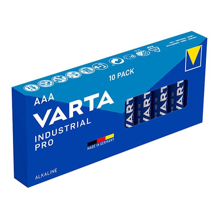 Varta Industrial Pro Pilas AAA LR03 Alcalinas, Pack de 10, 1.5V, Ø10.5x44.5mm 1 Varta Industrial Pro Pilas AAA LR03 Alcalinas, Pack de 10, 1.5V, Ø10.5x44.5mm 1