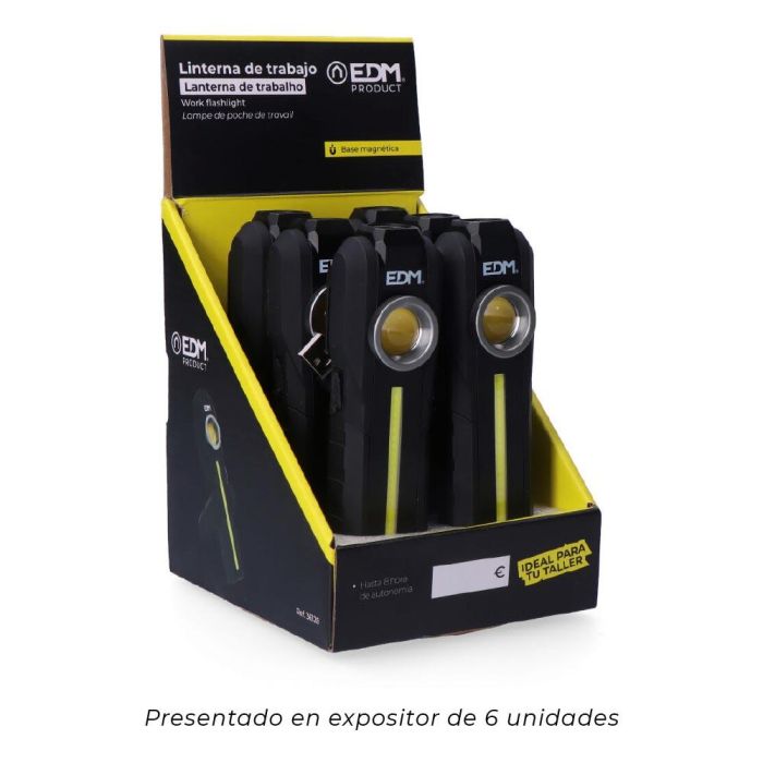 Edm Linterna de trabajo LED COB 200lm + 200lm + spot superior 50lm, recargable USB-C, base magnética y gancho, 8h autonomía 4 Edm Linterna de trabajo LED COB 200lm + 200lm + spot superior 50lm, recargable USB-C, base magnética y gancho, 8h autonomía 4