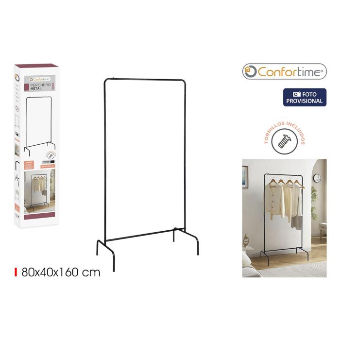 Confortime Perchero Metálico Negro Mate 80 x 40 x 160 cm – Ideal para Organización de Ropa y Accesorios del Hogar (6 Unidades)