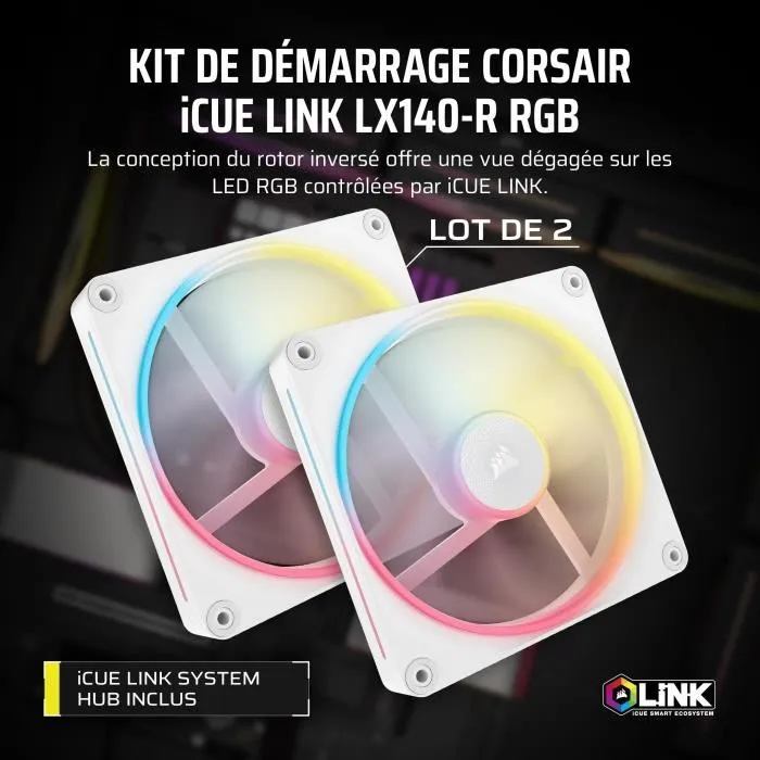Corsair LX140-R Ventilador RGB para Carcasa de Ordenador 14 cm Blanco 2 Piezas 1