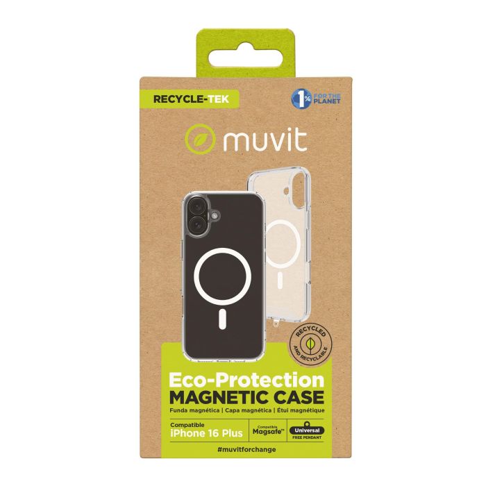 Muvit Funda Recycletek MagSafe para Apple iPhone Fabricada con Materiales 100% Reciclados y Reciclable