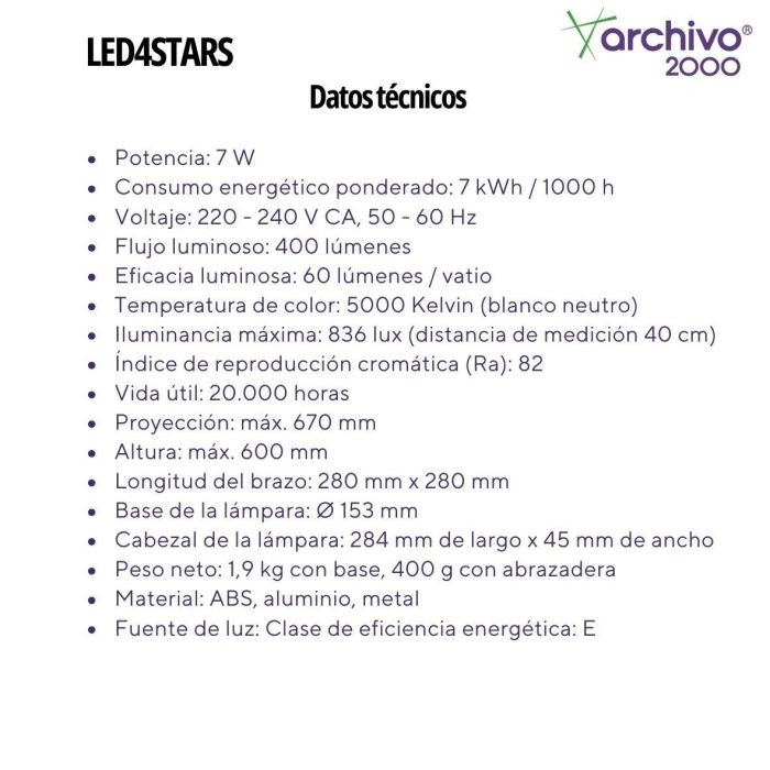 Archivo 2000 Lámpara LED Sobremesa LED4STARS con Cabezal Pivotable 150x565x280 mm Negro 5061B NE 4